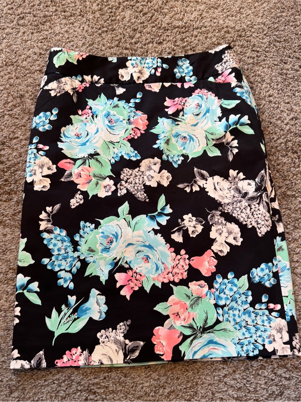 Charter Club Black Floral Pencil Skirt with Blue, Mint & Pink Accents